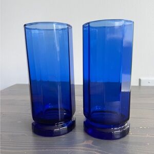 2x vintage Anchor Hocking glass Essex tumbler (10 panels) in cobalt blue